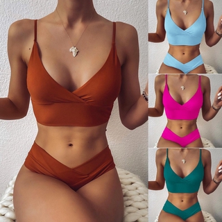 Women Swimsuit Solid Color Tank V Neck V Cut Bikini Bathing Suit