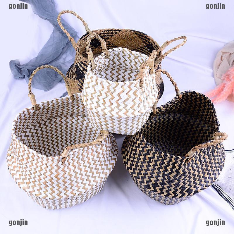 【COD】Foldable Handmade Storage Basket Wicker Rattan Seagrass Straw Garden Flower Pot