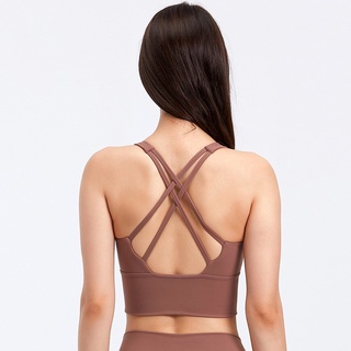 2021 New Yoga Vest For Women Sexy Cross Back Sports Top Nude Yoga Women Bra With Pads