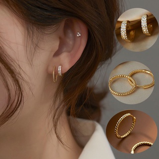 YNC Vintage 14K Gold-plated Mini Zircon Hoop Earrings Huggie Piercing Earrings Cubic Zirconia Cartilage Earring Stud