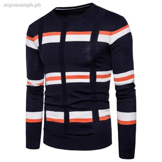 Men's Coat✿✢Men casual slim striped sweater men casual slim striped sweater