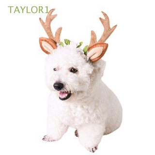 TAYLOR1 Reindeer Cat Accessories Cap Christmas Hat Costume Dog Headwear Elk Antler Dress Up Party Pet Supplies Xmas Outfits Hat for Small Big Dog Hair Grooming Accessories (1)