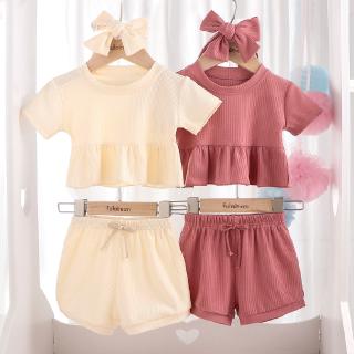 Flyman 3PCS Newborn Kids Baby Boy Girl 6Months-3Years Clothes Ruffles Tops+Shorts+Headband Outfits Sunsuit Summer Set