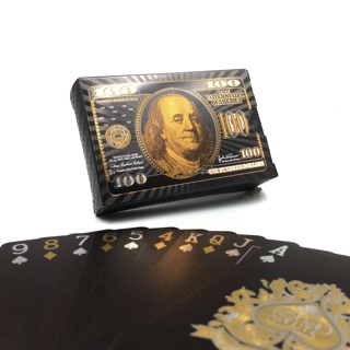 Waterproof 24K Black Dollar Foil Plated Cover Poker 54 Playing Cards
