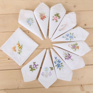 baby towel○▩3Pcs/Set Women Basic White Square Handkerchief Floral Embroidered Pocket Hanky Butterfly