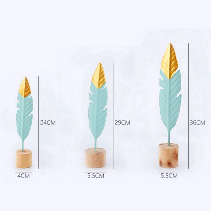 Ornaments Metal Wooden Craft Feather Modeling Pen Sculpture Living Room Miniature Home Decoration (8)