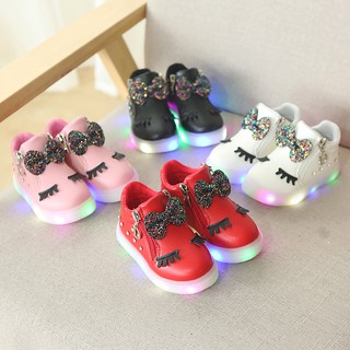 Autumn Kids Girl Fashion LED Lights Soft Bow Sports Shoes