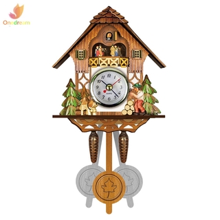 [o] Wooden Cuckoo Wall Clock Bird Time Bell Swing Alarm Watch Home Art Decor