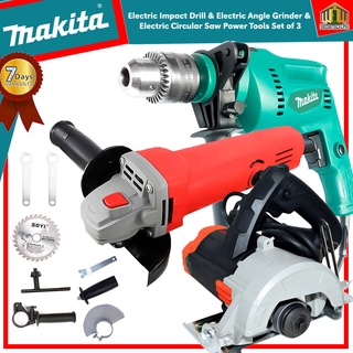 Makita Electric Impact Drill & Electric Angle Grinder & Electric Circular Saw Power Tools Set of 3