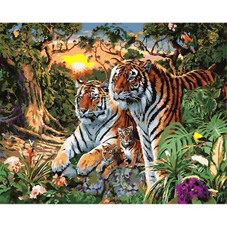Decor Canvas Paint By Number Kit Oil Painting DIY Two Tiger