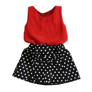 Baby Girl Sleeveless T-shirt+ Polka Dot Skirts