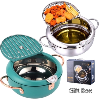 FL Deep Fryer Pot With Thermometer And Oil Drainer Rack Lid, Non-stick Stainless Steel Fryer Frying Pot