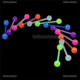 ლCODლ Inthesummer 20Pcs/Set Luminous Ball Flexible Barbell Stud Tongue Ring Bars Body Piercing