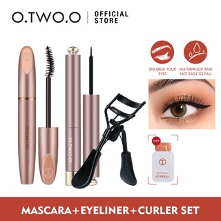 O.TWO.O Eye Makeup Set Mascara+Eyeliner+Eyelash Curler Tools Cosmetics