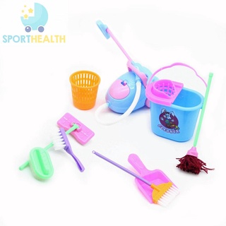 Sporthealth 9pcs Girls Doll Pretend Play Toys Mop Broom Cleaning Tools Kits Kids Gifts