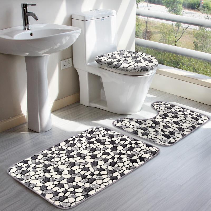 3Pcs Anti-Slip Bathroom Rug Carpet Toilet Cover Bath Mat Set (1)