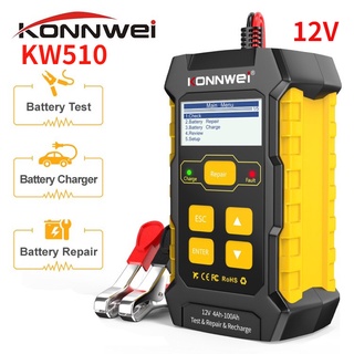 E-T KONNWEI KW510 3 In 1 Full Automatic 12V Car Battery Tester Support Car Battery Tester Charger Repair Pulse Repair 5A Battery Chargers Wet Dry AGM Gel Lead Acid