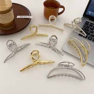 South Korea ins texture metal catch clip pearl rhinestone hair catch# Simple and versatile plate hair clip