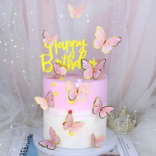 11pcs Butterfly cake topper Happy Birthday Cake Topper Butterfly for decoration