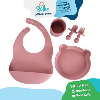 Bollie Baby Bear Starter Silicone Feeding Set (Plate, Spoon and Fork, Cup, and Bib)