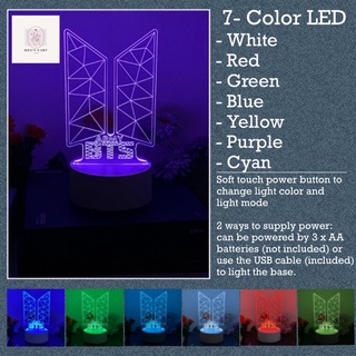 7-Color KPOP Logo 3D Acrylic LED Lamp [BTS ENHYPEN TWICE BLACKPINK SEVENTEEN CAT EXO BT21]