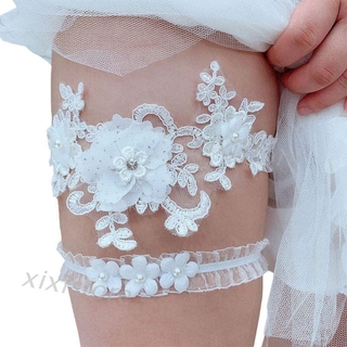 XI-HS Bridal Wedding Thigh Rings Embroidery Flower Faux Pearl Rhinestone Jewelry Party Leg Garter Belt