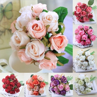 12 heads/Bouquet Artificial Rose Silk Flowers Bride Bouquets for Wedding Home Party Decoration Supplies