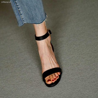 ⊙☾2021 new summer retro brown high-heeled sandals female buckle open-toe mid-heel thick-heeled Roman sandals female (3)