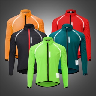 Reflective Cycling Jacket Mens Lightweight Sport Long Sleeves Waterproof Windproof Tops