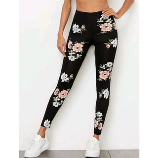 Big Size Leggings Floral Printed Full length High-waist Stretchable Black Pants (28-35 waistline)