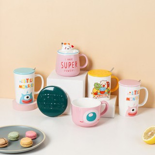 Kajima House creative mug with lid spoon home couple ceramic cup children cute girl large capacity c