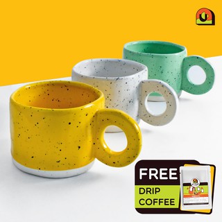 Nth Cup Splatter Ceramic Ring Handle Coffee Mug; Nordic, Irregular shape; 300ml