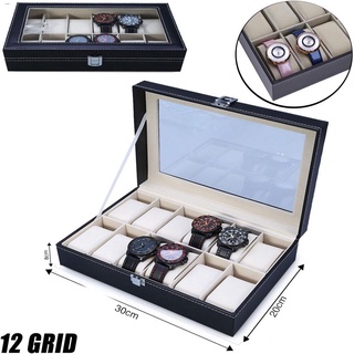 ๑Leather Jewelry Watches Display Storage Watch Box Organizer Case Professional (Black)