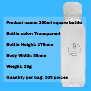 105 pcs empty 350ml square PET plastic bottle container for business-milktea, juice, tapioca, drinks (4)