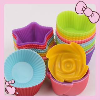 【In stock】 6 Pcs /set Silicone Cup Cake Muffin Cake Cup Pudding Mold Baking Cake Mould Baking Gadgets Cakes Model Flower Star Round Heart shape Baking Cup Silicone DIY Tools (1)