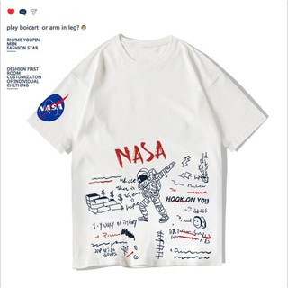 New Astronaut NASA Pullover Short Sleeve Letter C white Men's Coke Printed T-shirt Silk milk fabric