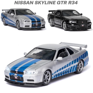 1:32 NISSAN SKYLINE GTR R34 Diecast Vehicles Car Model Sound And Light Pull Back Car Model Collection Car Toys