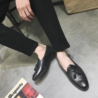 Men's Business Formal Genuine Leather Shoes Slip-On slip Loafer Low-Cut Tassel Shoes (9)