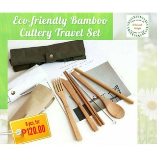 6pcs. Eco Friendly Bamboo Cutlery travel set with Free pouch