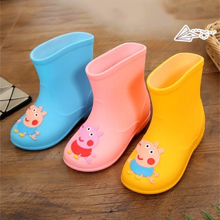 Boys And Girls Rain Boots Cartoon Pig Print Middle Tube Solid Cute Rain Boots