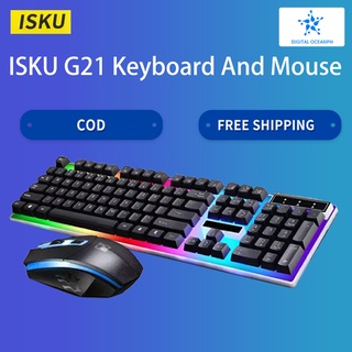 ISKU G21 RGB Backlight Gaming Keyboards LED Rainbow Color LED Backlight Gaming Keyboard Mouse Combos