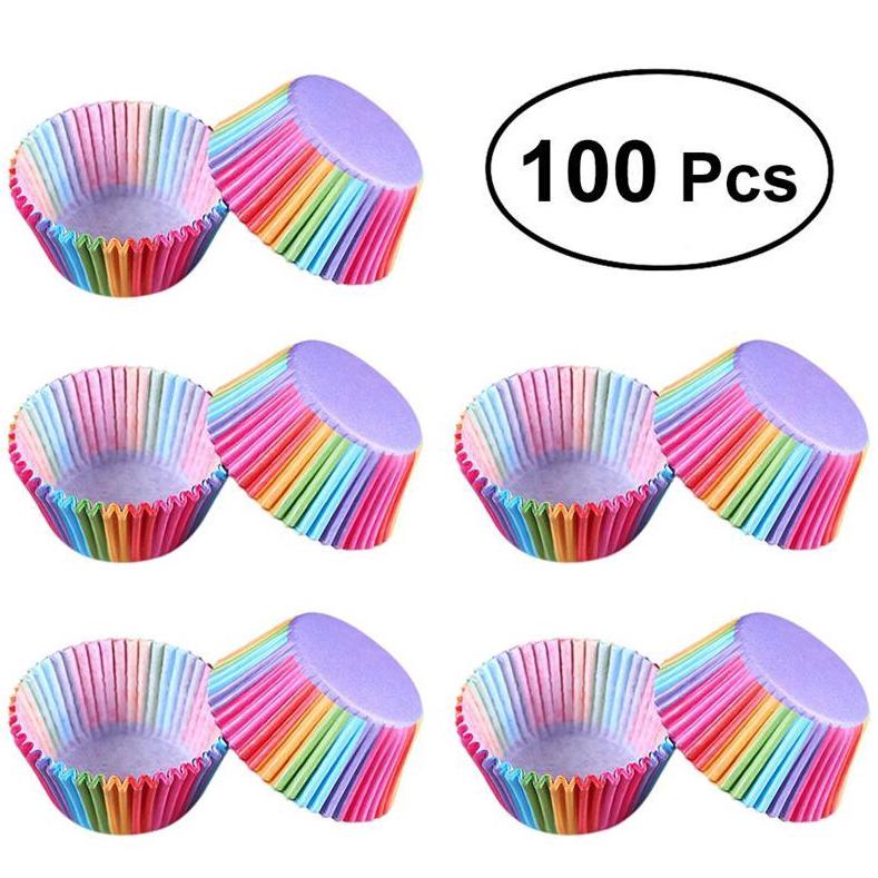 100 Pcs Rainbow Cupcake,Liner Cupcake,Paper Baking Cups,Muffin Cases Cake box For Wedding Party