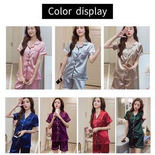 【Sunrise branded】korean silk plus size sleepwear for women and girls stain pajama terno two-piece set party and pantulog short sleeve and shorts M-5XL ready stock fast shipping (4)