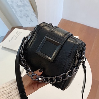 New PU Leather Retro Chains Hasp Shoulder Bag Small Delicate Bucket Bags Female Crossbody Bag Ladies