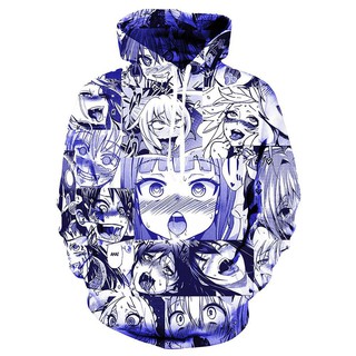 Blue Ahegao Hentai Jacket 3D Printed Sweatshirt Men's Casual Long Sleeve Hoodie Unisex Japanese Anime