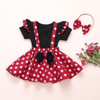 2Pcs Baby Girl Clothes Set Toddler Baby Dress Tshirt Top and Polka dot Suspender Skirt Clothing Set for Kids