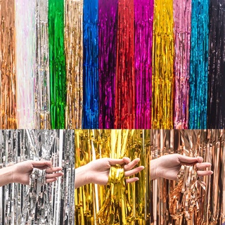 2Meters/Foil Curtain Fringe Curtain Tinsel String Shiny Gold Foil Metallic Curtain Backdrop birthday