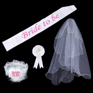 White satin bride to be tiara sash badge veil sets Hen Night Party bachelor (1)