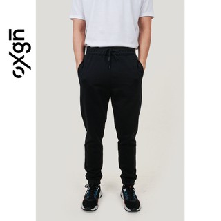 OXGN Men's Premium Threads Slim Track Pants With Logo Cuffed Hem (Black)