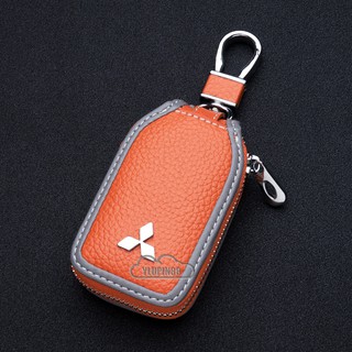 MITSUBISHI Leather Car Starter Key Cover Protective Case Keychain Remote Smart Holder Zipper Pouch